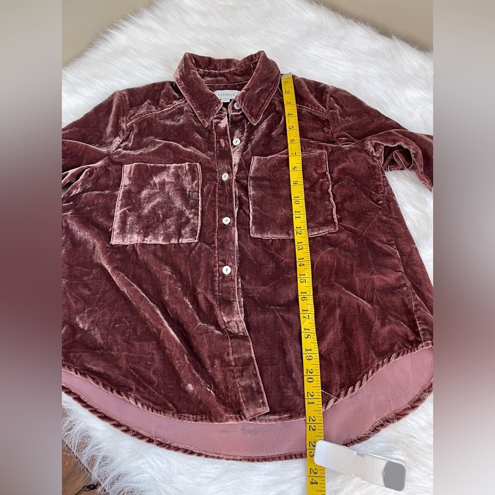 Evereve Eloise Velvet Button-Up Shirt - Brown XS - Picture 9 of 11